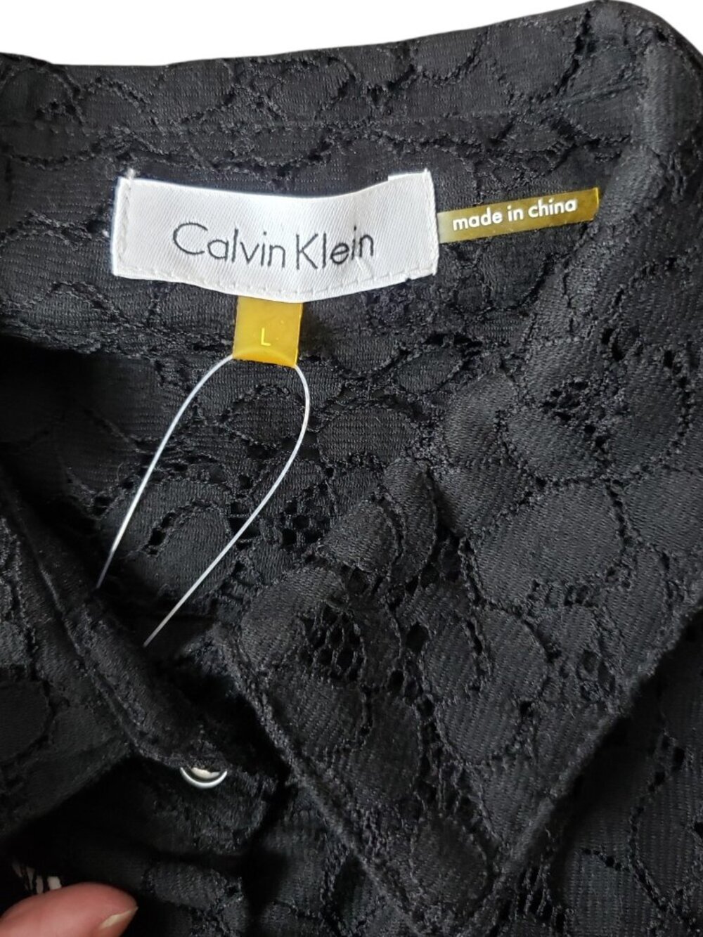 Calvin Klein Womens Lace Button-Up Shirt  Black Large - Picture 8 of 10